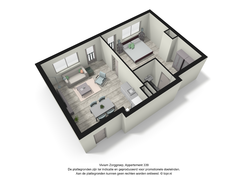 Oversingel - plattegrond 2 persoons app - 61 m2