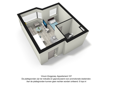 Godelinde -  plattegrond 3d 1-kamer appartement